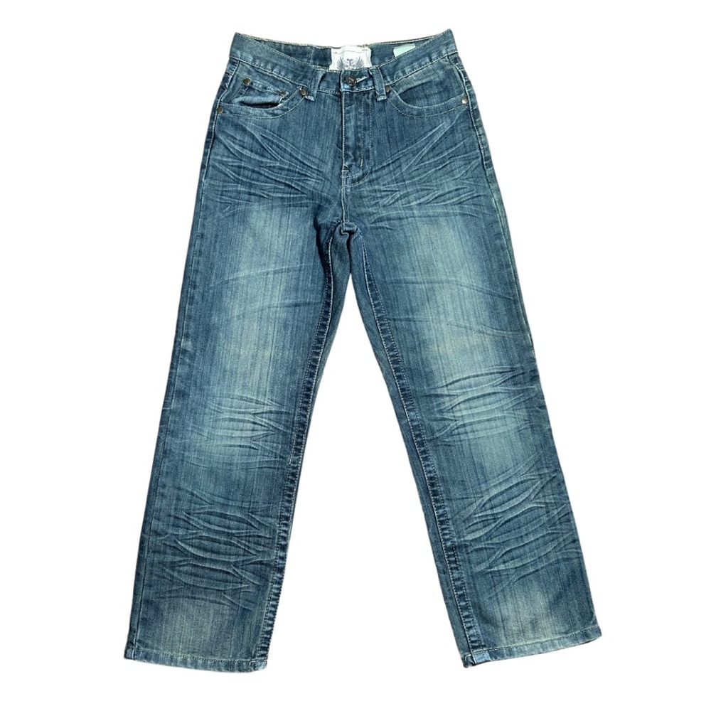 F Boy’s Distressed Crinkled Bootcut Blue Denim Jeans Sz 10